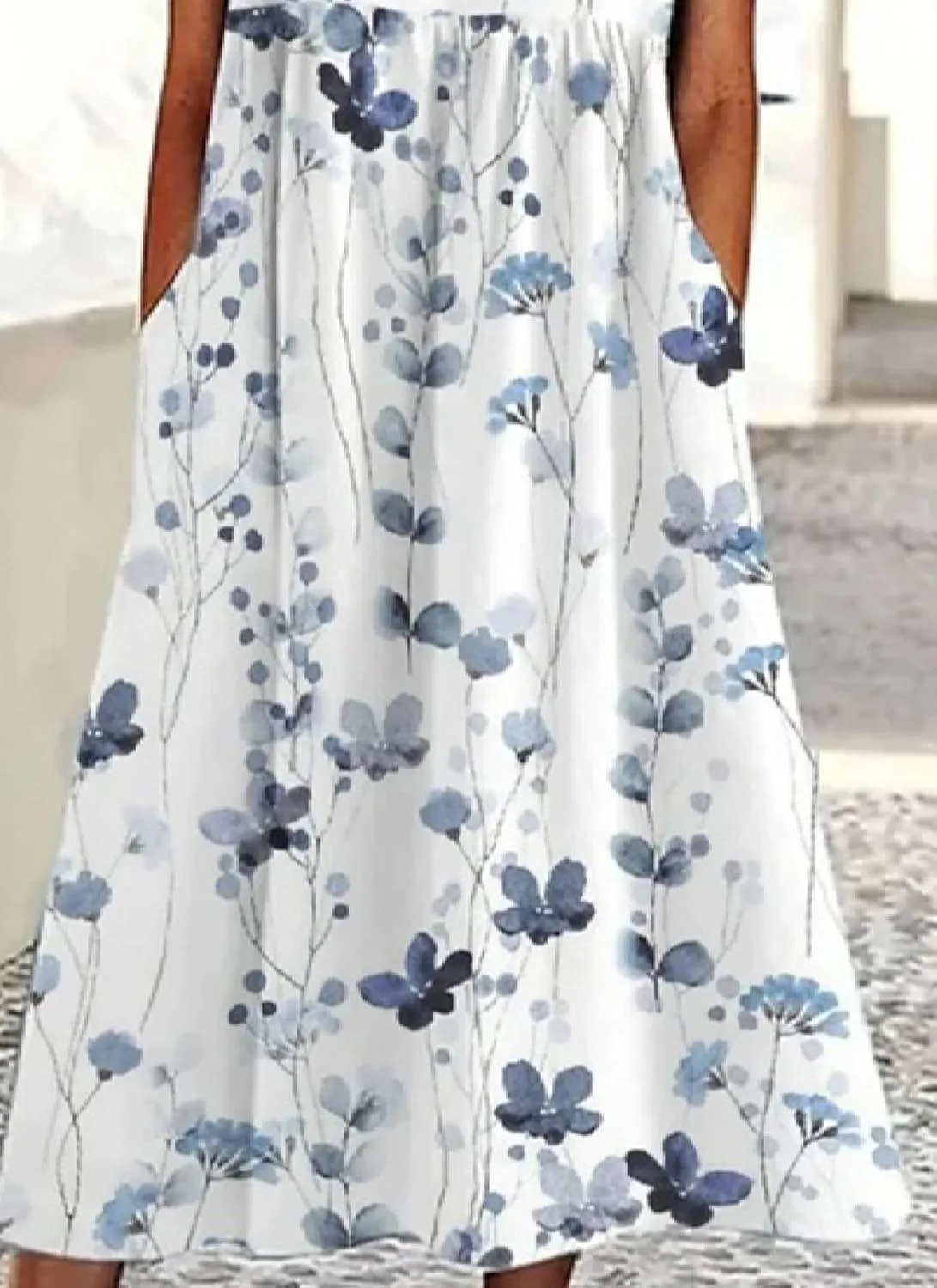 Womens Floral Print Lace Short Sleeve Maxi Dress Casual Elegant V Neck Date Party Dress with Side Pockets