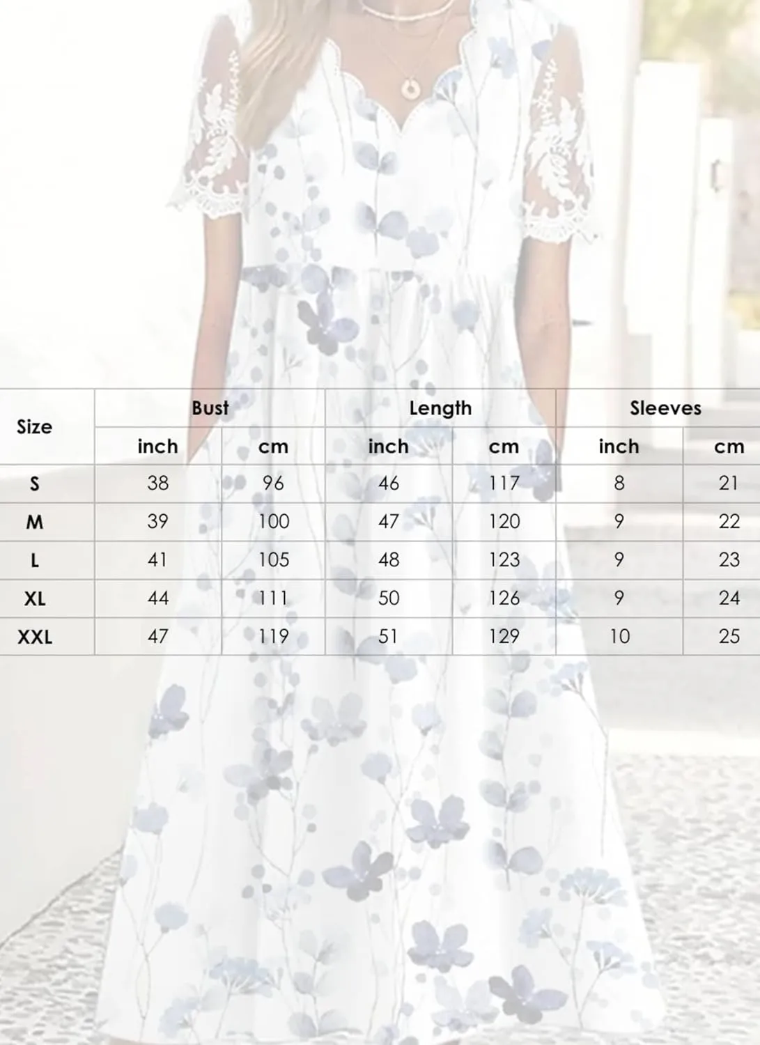 Womens Floral Print Lace Short Sleeve Maxi Dress Casual Elegant V Neck Date Party Dress with Side Pockets