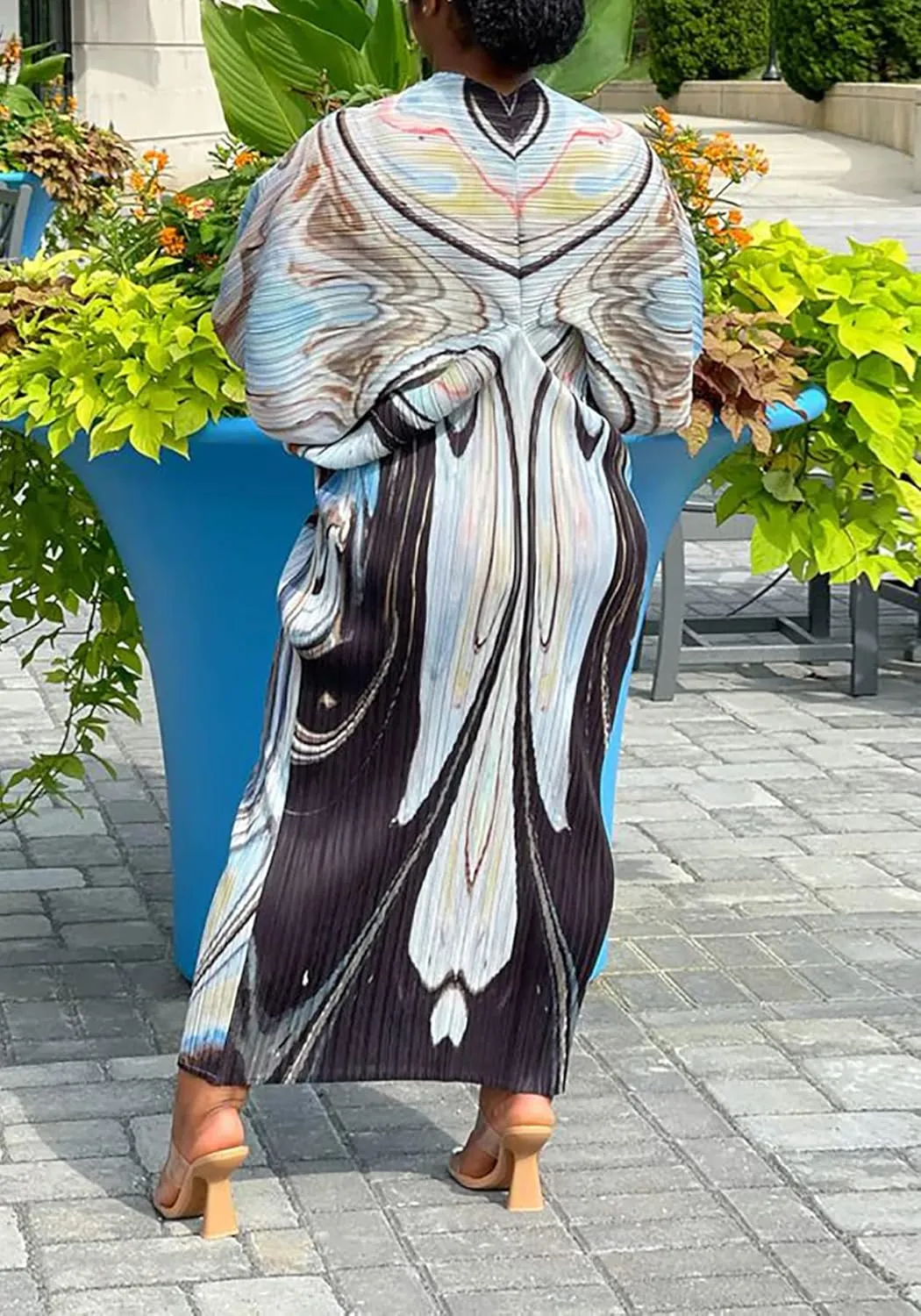 Women's Floral Print Pleated Long Dress Elegant Stretchy Flowy Ruched Midi Dress for Party Club