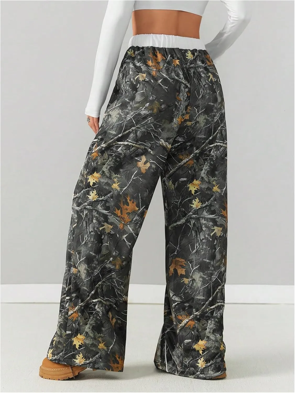 Women's Graphic Y2K Camo Print Wide Leg Pants Drawstring Waist Long Trousers Streetwear