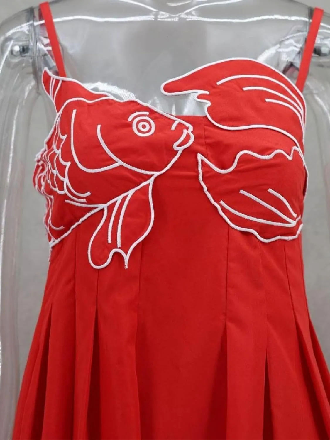 Womens Koi Fish Long Strap Dress 3D Fish High Waist Maxi Cami Dress