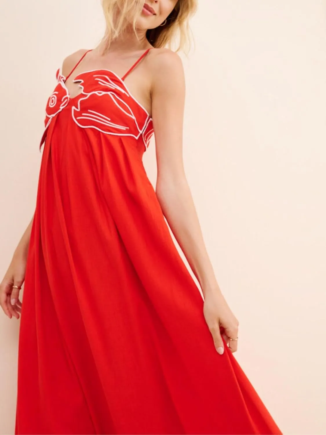 Womens Koi Fish Long Strap Dress 3D Fish High Waist Maxi Cami Dress