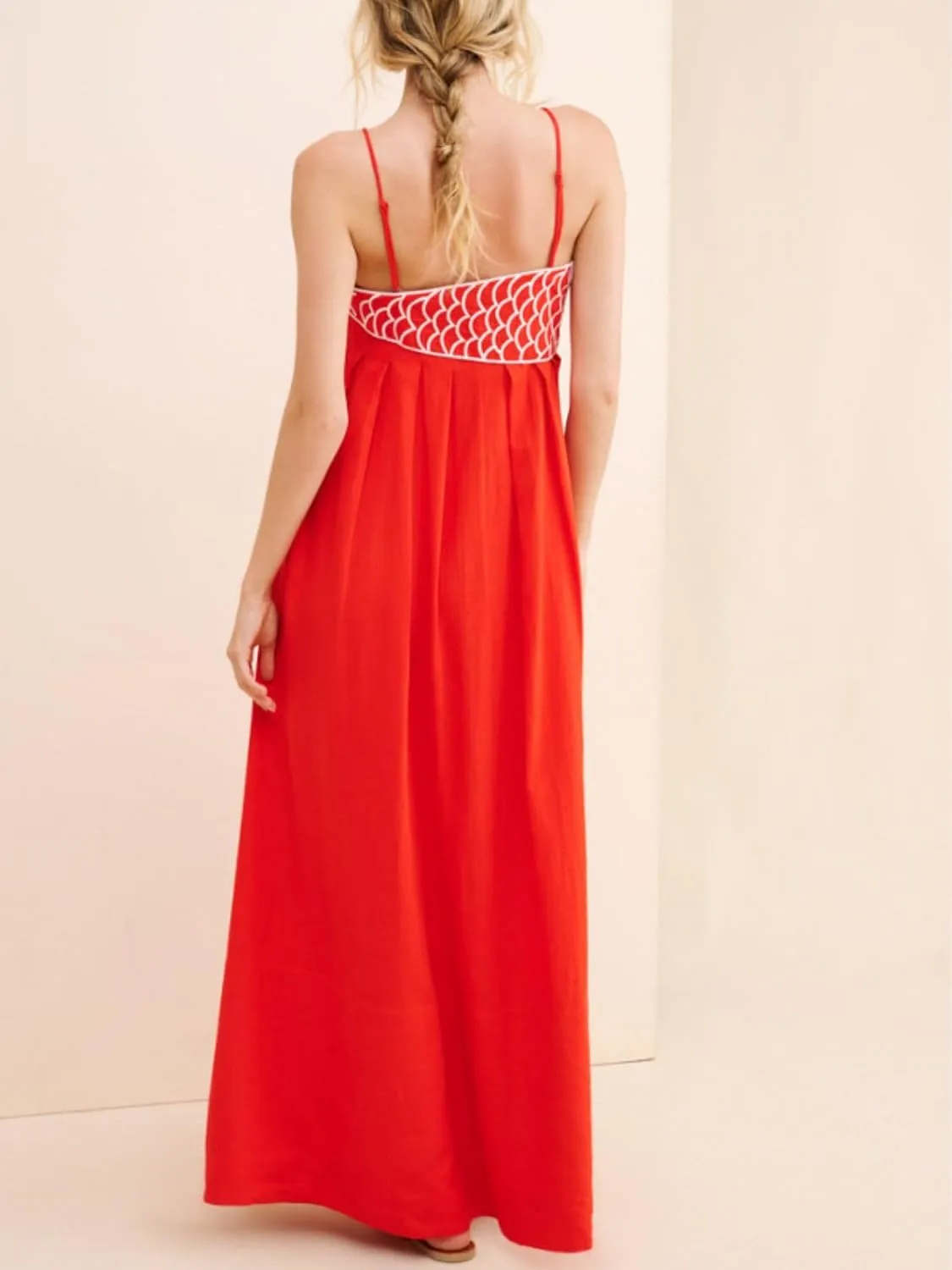 Womens Koi Fish Long Strap Dress 3D Fish High Waist Maxi Cami Dress