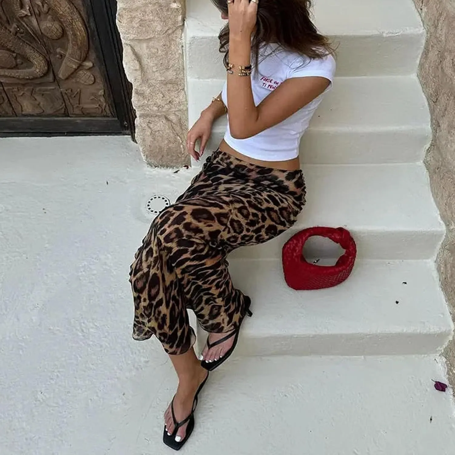 Women's Leopard Print Maxi Skirt Bodycon Long Skirt Floor Length Skirt Y2K Sexy Leopard Slim Fit Skirt Grunge Midi Skirt
