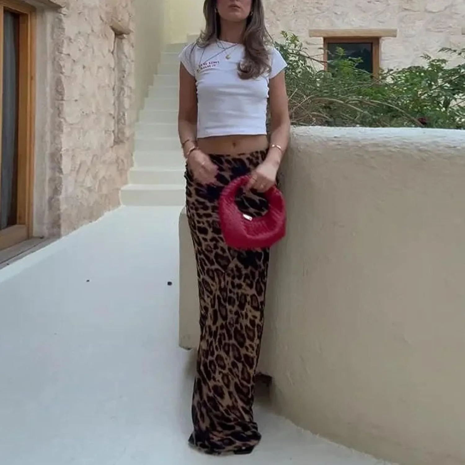 Women's Leopard Print Maxi Skirt Bodycon Long Skirt Floor Length Skirt Y2K Sexy Leopard Slim Fit Skirt Grunge Midi Skirt