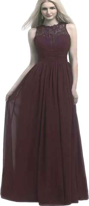 Women's Long Chiffon Lace Sleeveless Evening Dress Long Bridesmaid Party Dresses