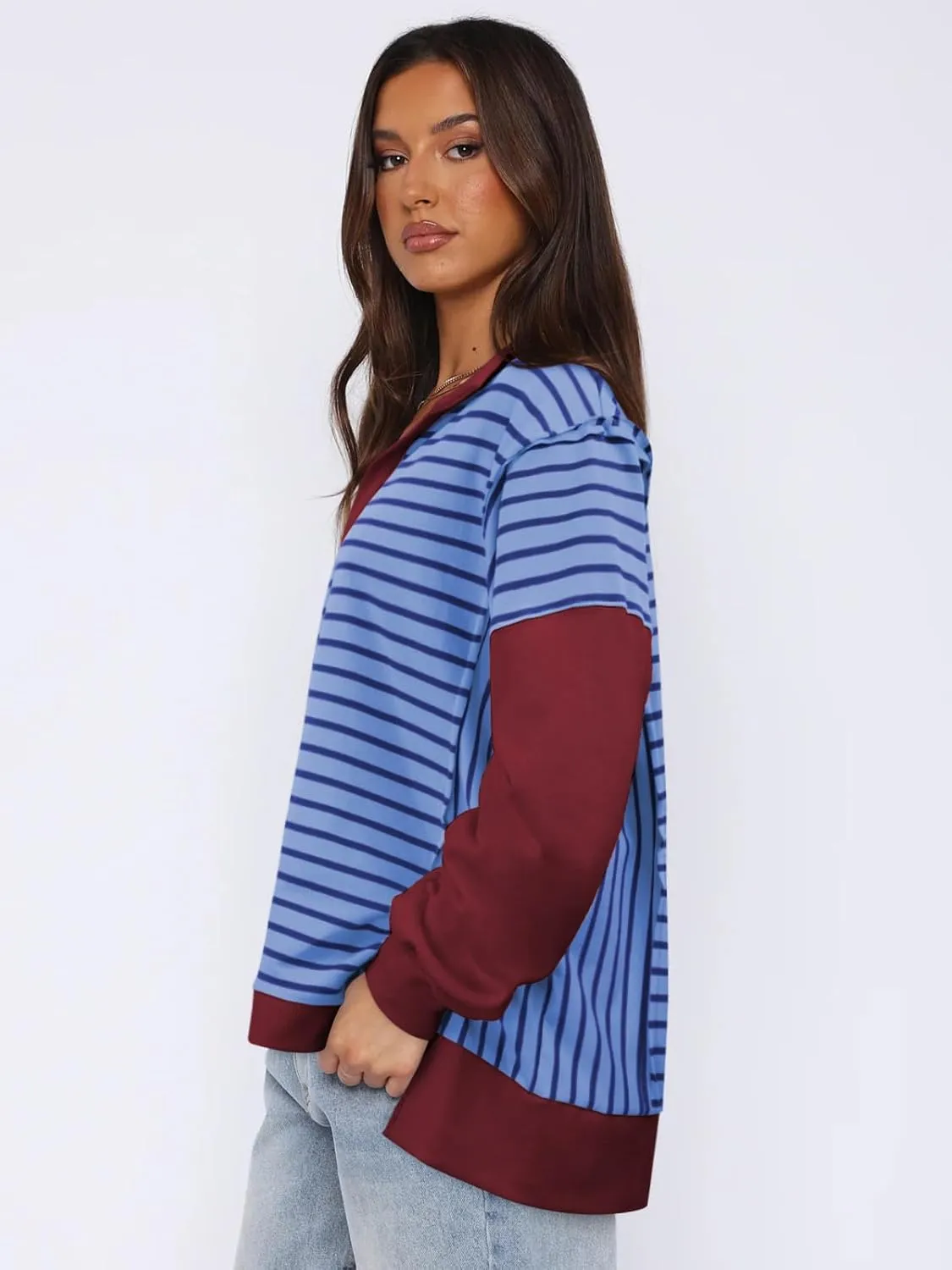 Womens Oversized Sweatshirts Striped Hoodies Trendy Clothes
