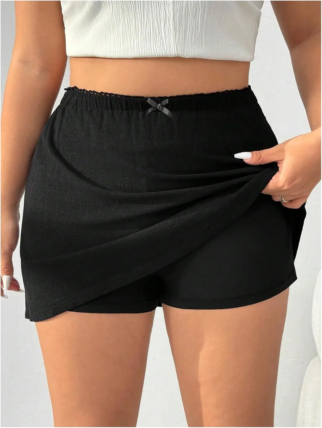 Women's Plus Size Bow Lace Skorts High Waisted A Line Casual Skirt Shorts