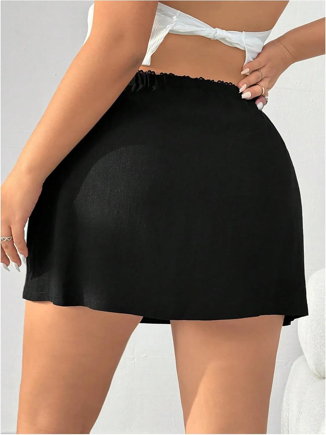 Women's Plus Size Bow Lace Skorts High Waisted A Line Casual Skirt Shorts