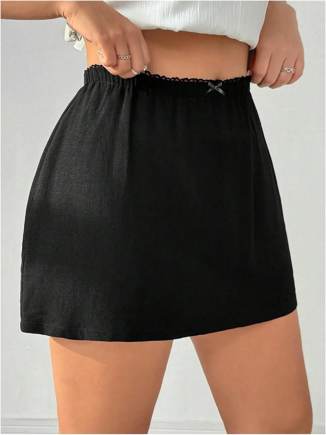 Women's Plus Size Bow Lace Skorts High Waisted A Line Casual Skirt Shorts
