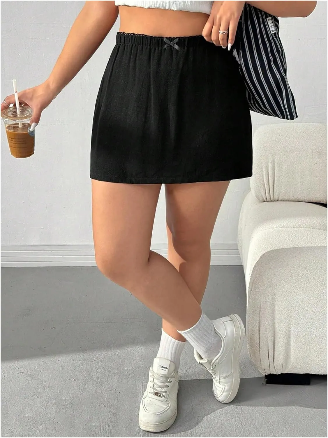 Women's Plus Size Bow Lace Skorts High Waisted A Line Casual Skirt Shorts