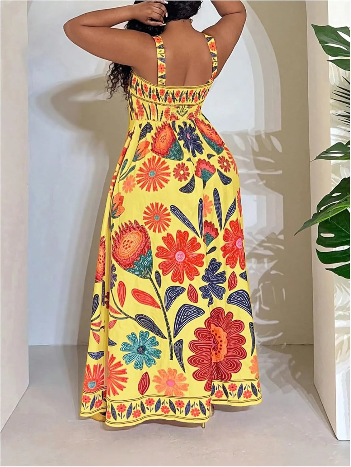 Women's Plus Size Floral Maxi Dress Sleeveless High Waisted Summer Flowy Cami Dresses