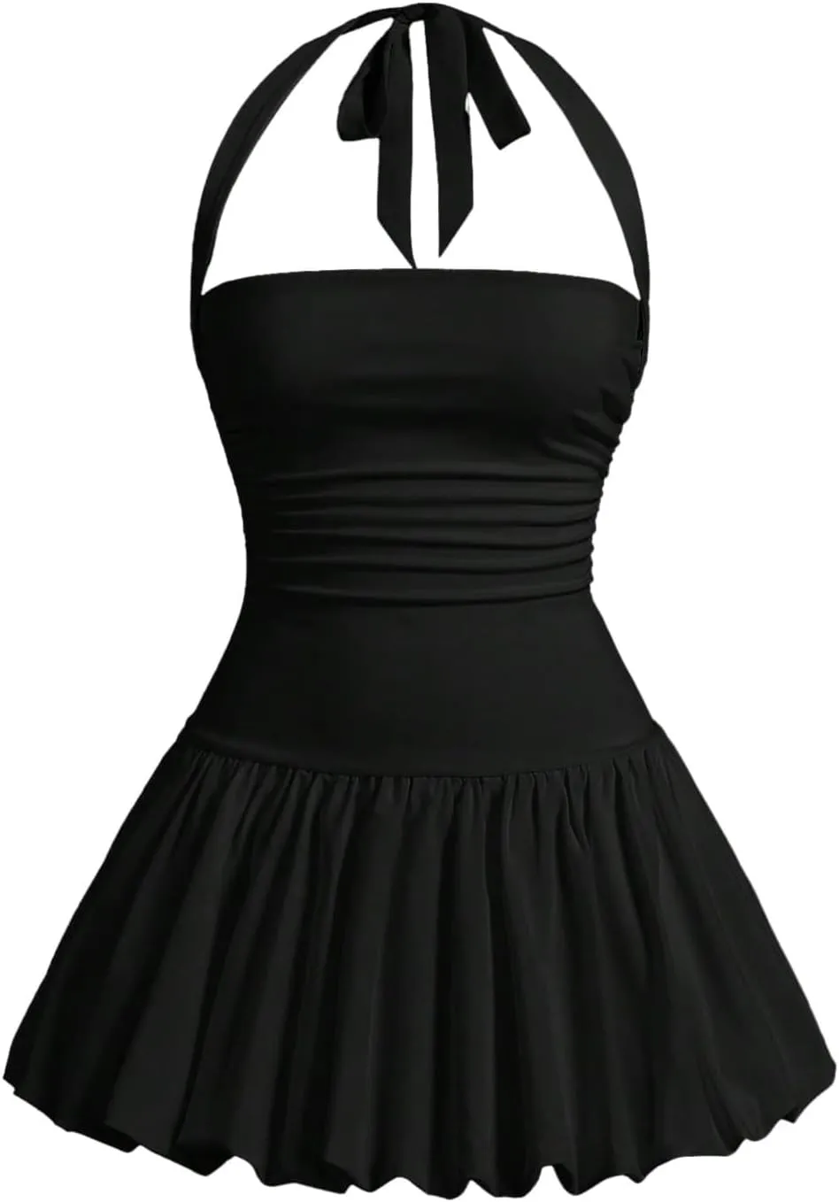 Women's Plus Size Y2k Ruffle Halter Dress A Line Bubble Sleeveless Mini Dresses
