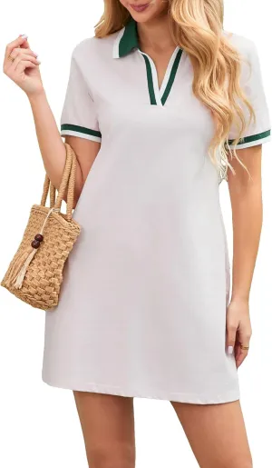 Women's Polo Dress Short Sleeve V Neck 2025 Casual Summer Mini Shirt Dress with Pockets