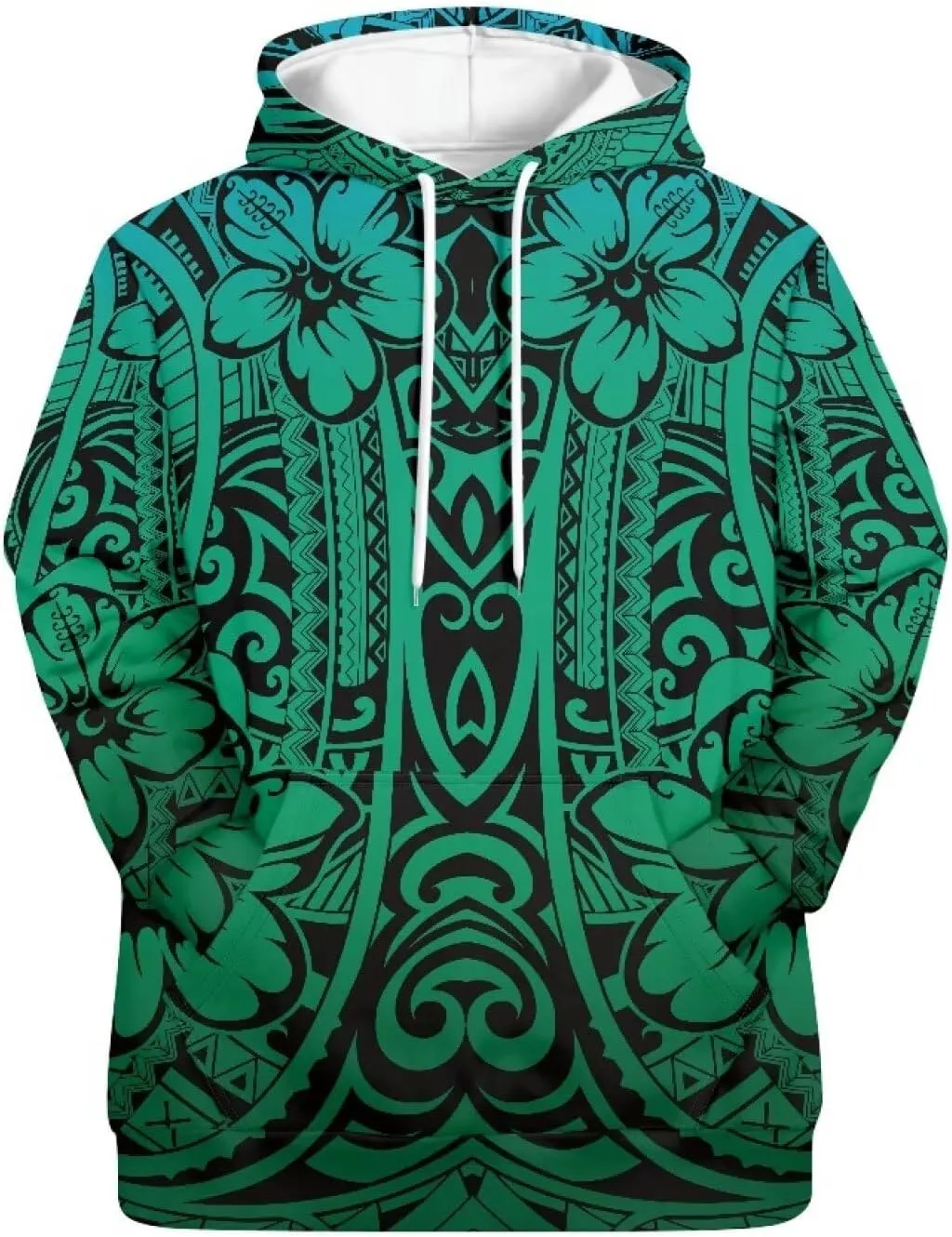 Womens Polynesian Tribal Tattoo Print Hoodies Drawstring Puletasi Tatau Ptaha Pullover Sweatshirt with Pocket
