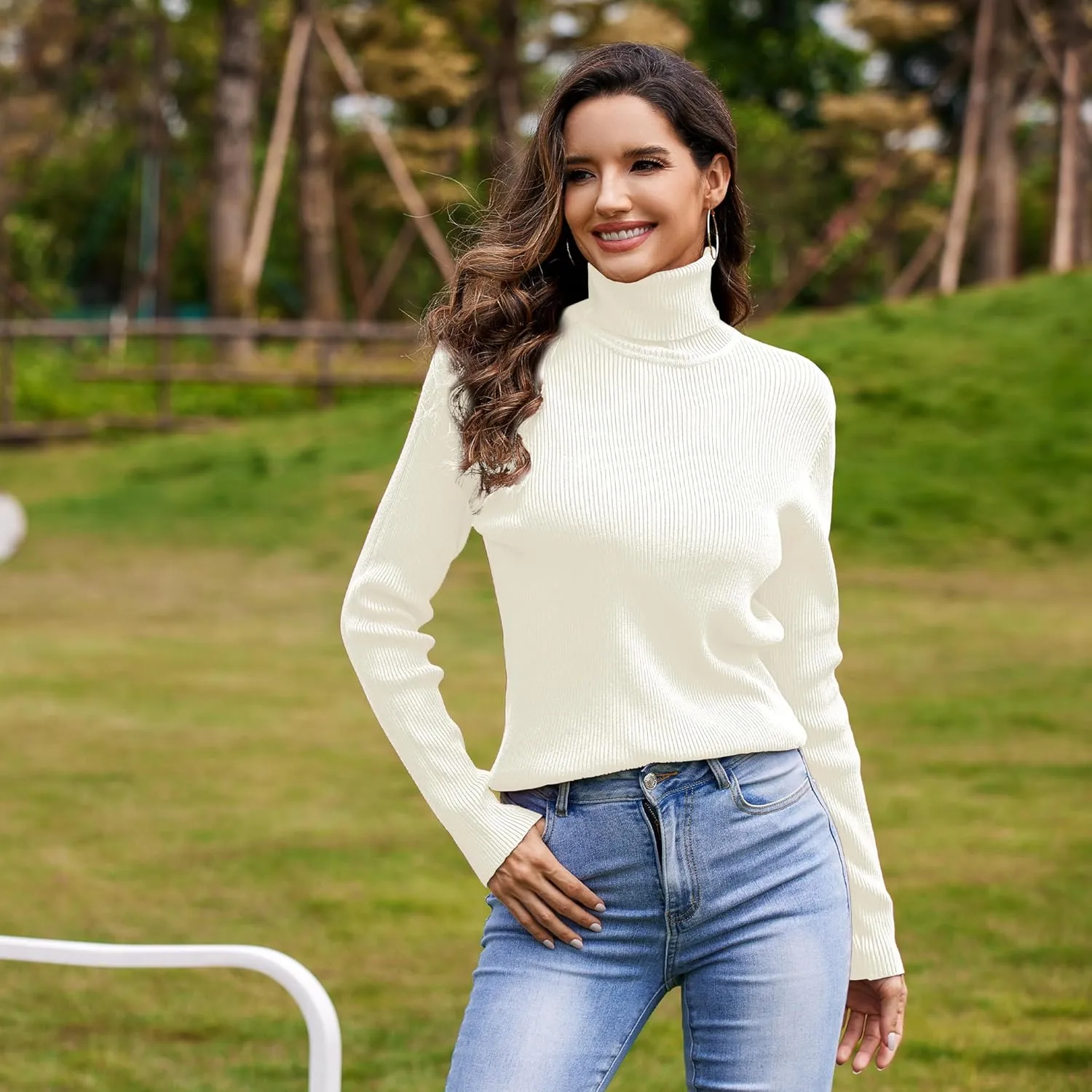 Women's Turtleneck Ribbed Pullover Fashion Long Sleeve Knit Sweater Fall Basic Tops