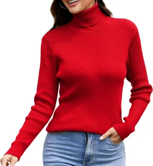 Women's Turtleneck Ribbed Pullover Fashion Long Sleeve Knit Sweater Fall Basic Tops