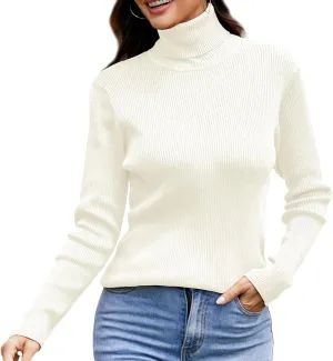 Women's Turtleneck Ribbed Pullover Fashion Long Sleeve Knit Sweater Fall Basic Tops