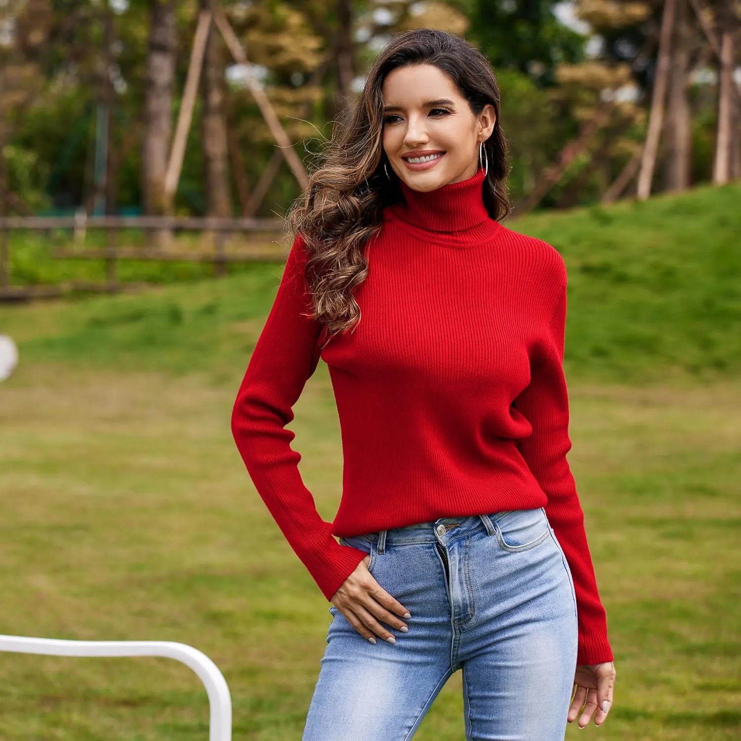 Women's Turtleneck Ribbed Pullover Fashion Long Sleeve Knit Sweater Fall Basic Tops