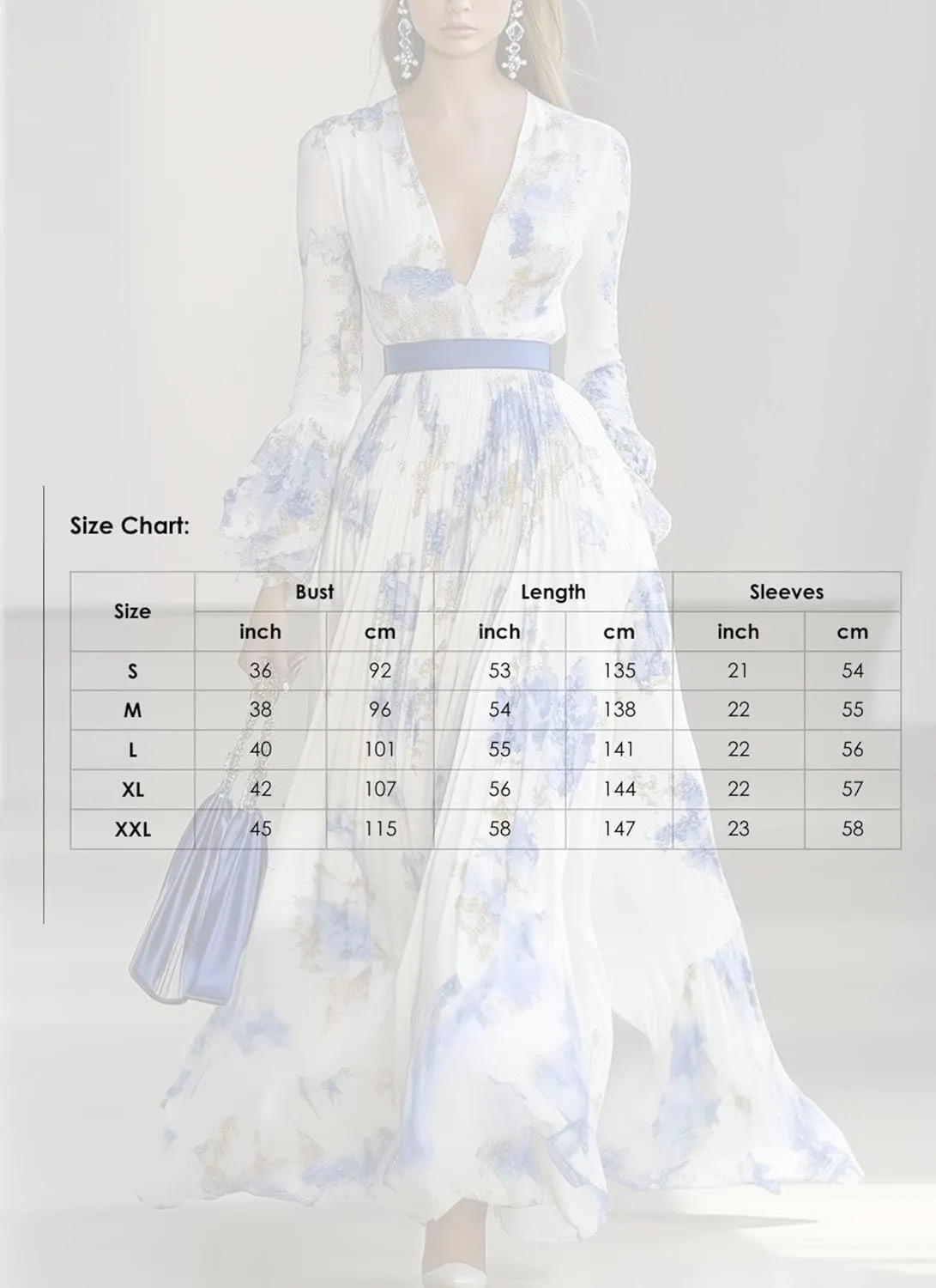Womens V Neck Maxi Dress Boho Chiffon Floral Printed Long Party Dresses Long Sleeve Ruffled Cuffs Plus Size with Belt