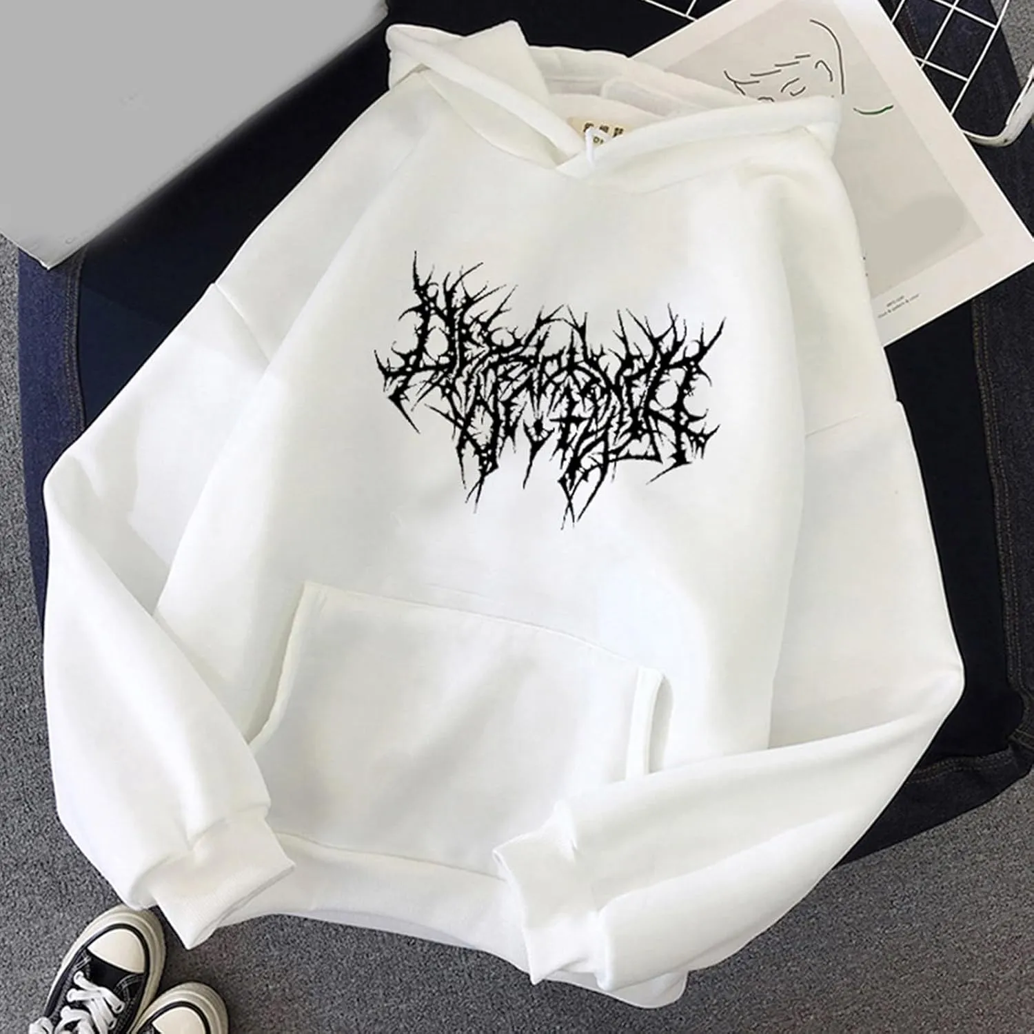 Y2K Grunge Gothic Graphics Hoodies Women Harajuku Aesthetic Hiphop Long Sleeve Oversized Sweatshirt Streetwear Autu