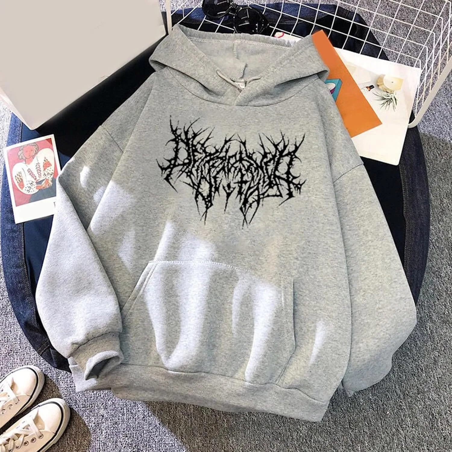 Y2K Grunge Gothic Graphics Hoodies Women Harajuku Aesthetic Hiphop Long Sleeve Oversized Sweatshirt Streetwear Autu
