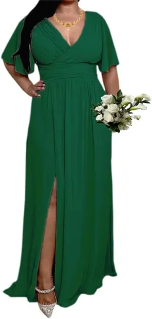 YRGERATON Flutter Sleeves Wedding Bridesmaid Dresses with Slit Chiffon Formal Evening Prom Party Gown for Juniors J184