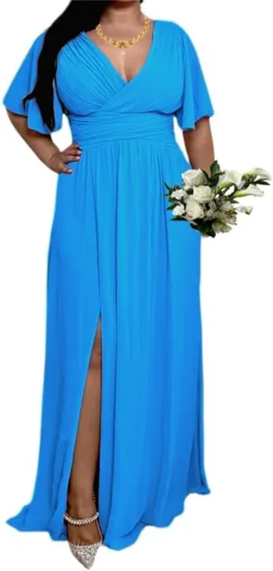YRGERATON Flutter Sleeves Wedding Bridesmaid Dresses with Slit Chiffon Formal Evening Prom Party Gown for Juniors J184