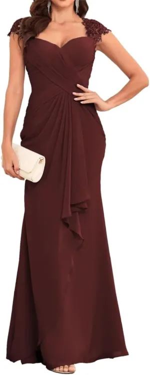 YRGERATON Lace Sleeve Mother of The Bride Groom Dresses Long Mermaid Chiffon Evening Grandmother Gowns