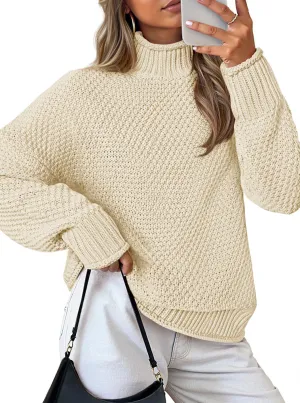 ZESICA Women's Turtleneck Batwing Sleeve Loose Oversized Chunky Knitted Pullover Sweater Jumper Tops
